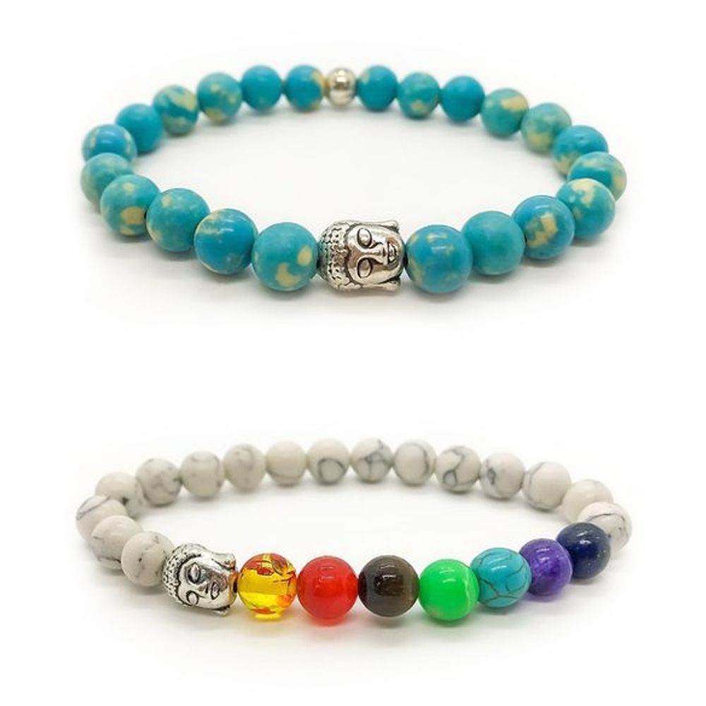 Set of 2 Chakra Healing Natural Stone Bracelets