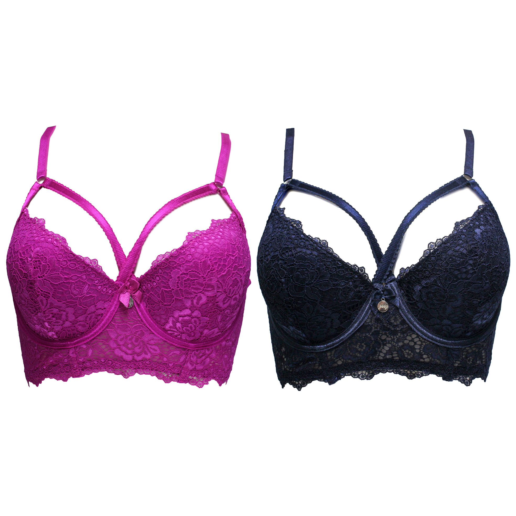 Pack of 2 Scallop Lace Structured Bustier Bra & Strap Detail