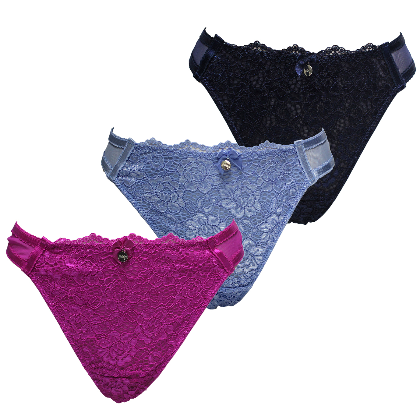 Pack of 3 Scallop Lace Detail Thongs
