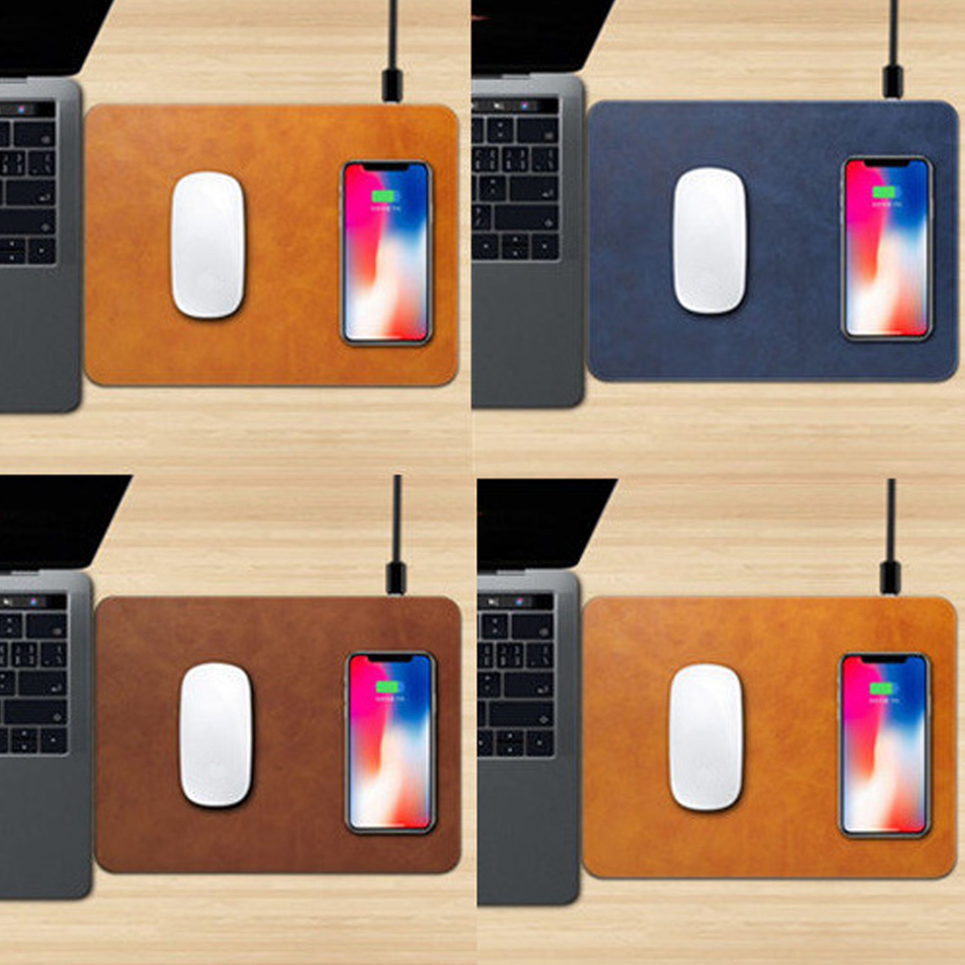2-in-1 PU Leather Mouse Pad with Built-In Qi Wireless Charger
