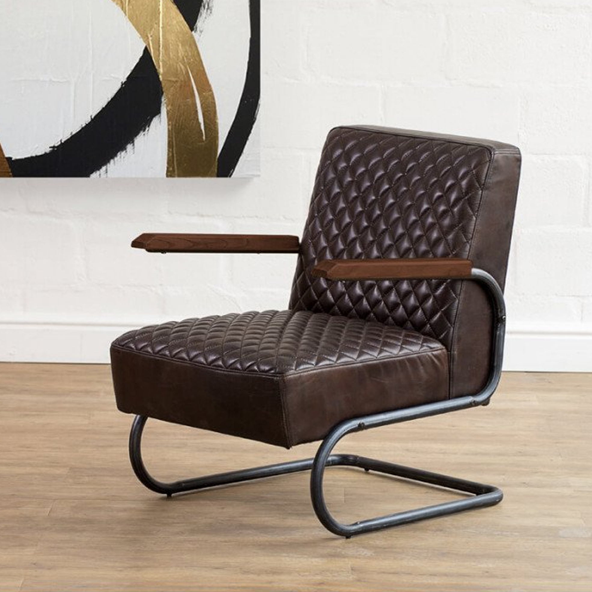 Leather and Diamond Quilted Arm Chair