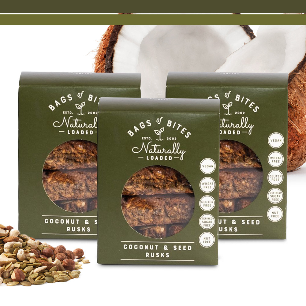 Pack of 3 380g Naturally Loaded Coconut & Seed Rusks
