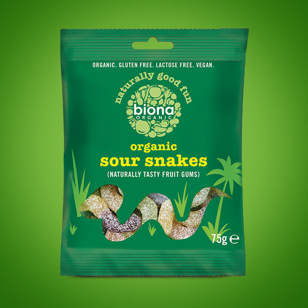 Pack of 6 75g Organic Sour Snakes