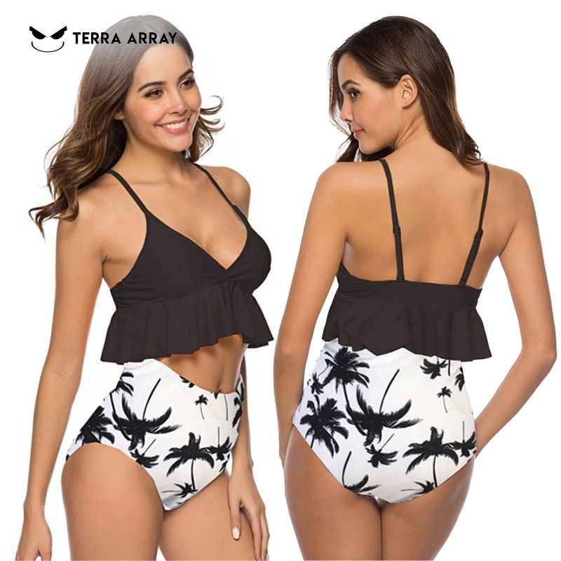 Printed High Rise Palm Bikini Set