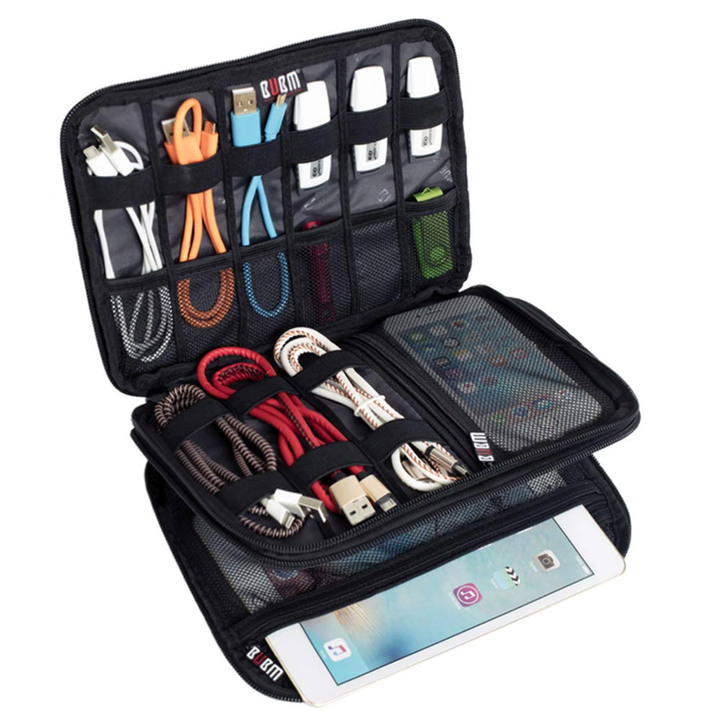 Large Double-Layered Electronic and Cable Organizer Case