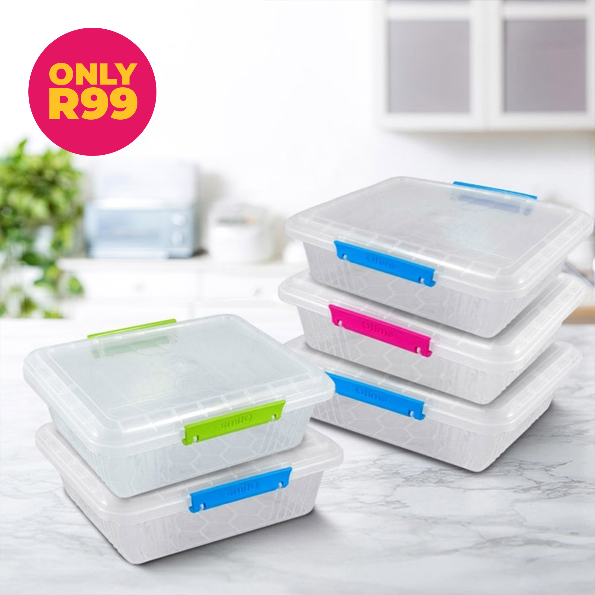 Set of 5 Assorted Clip & Lock Storage Containers (BPA Free & Freezer safe)