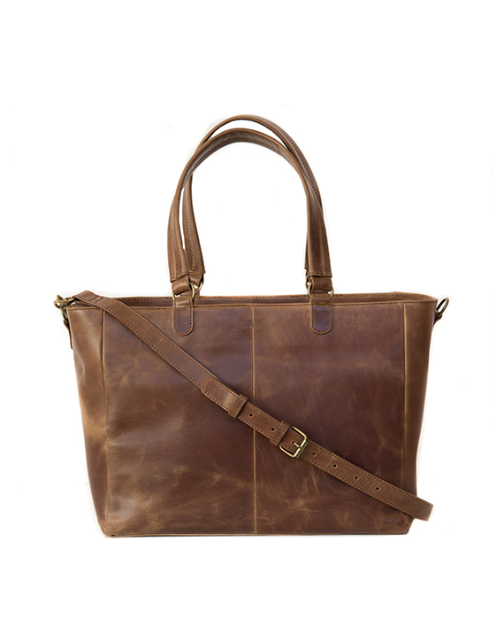 Waxy Tan Genuine Leather Lilly Lux Tote Bag