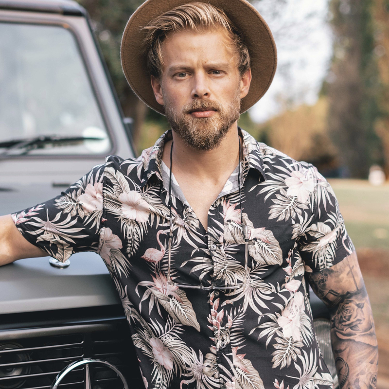 Men's Short Sleeve Printed Viscose Shirt