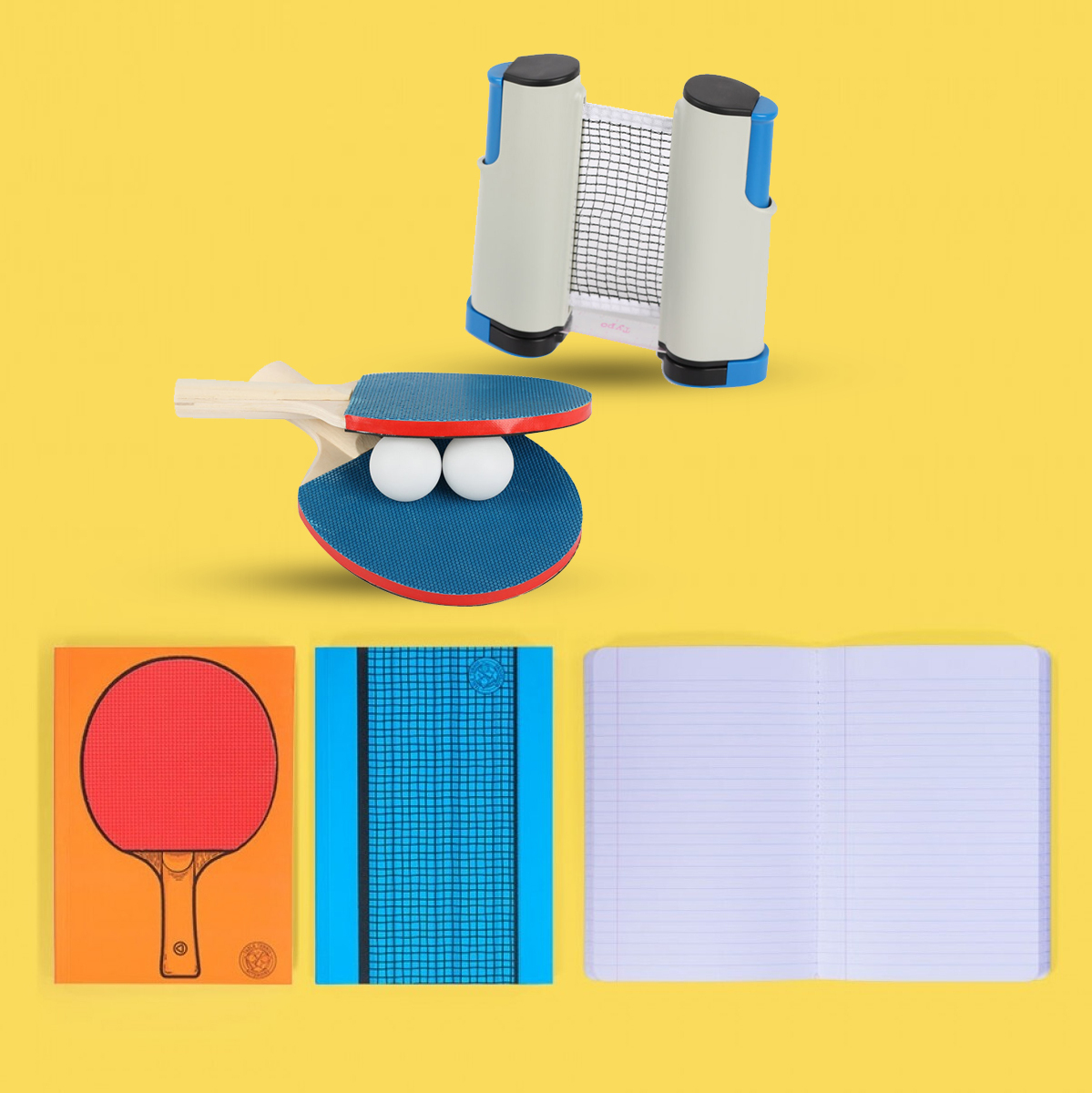 Retractable Table Tennis Play Set with 3 Table Tennis Notebooks