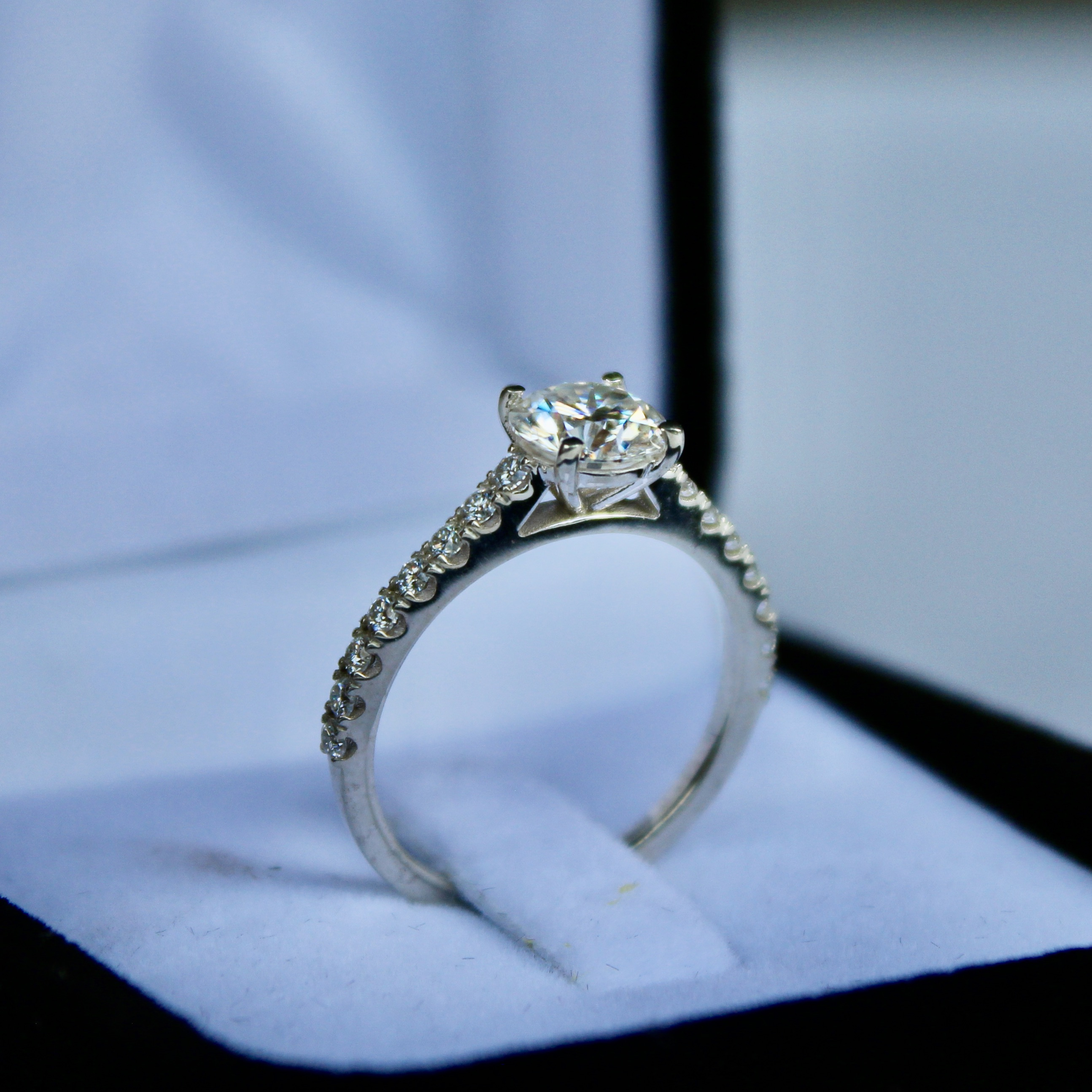 9ct White Gold Ring with 1ct Moissanite Centre Stone