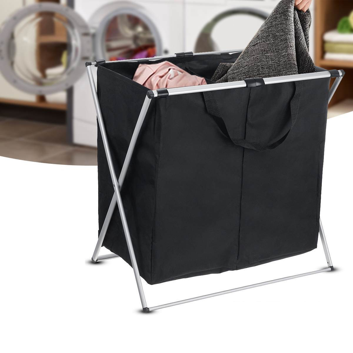 Detachable Laundry Sorter with Lid and Split Compartments