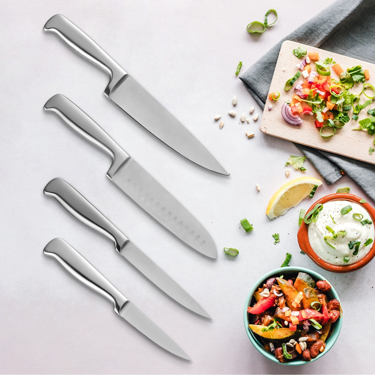Bruno Series 4-Piece Stainless Steel Kitchen Knife Set with Fine Edged Tapered Grind