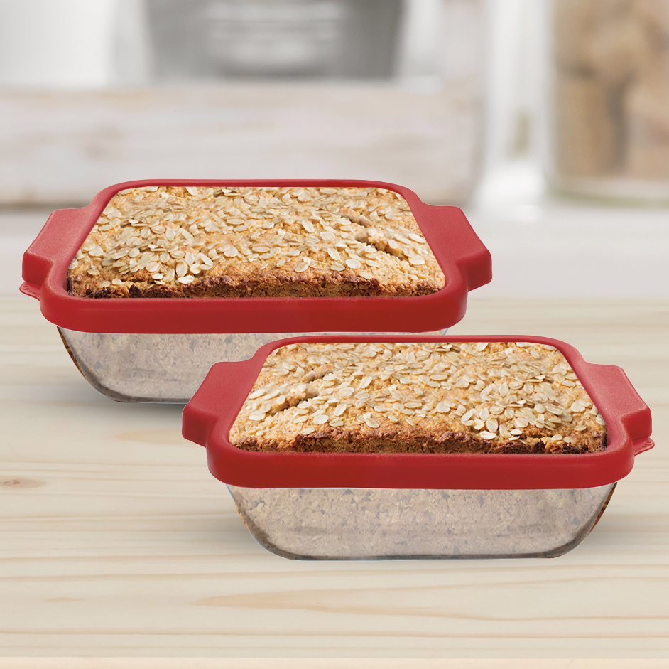 Set of 2 20cm TrueFit Square Glass Cake Containers with Lids