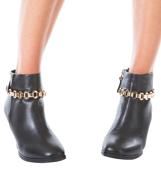 Genuine Leather Ankle Boot with Gold Chain