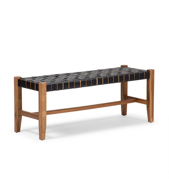 Teakwood and Leather Bench