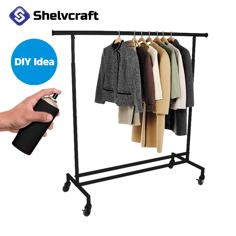 Sturdy Steel Garment Rail with Adjustable Height and Lockable Wheels