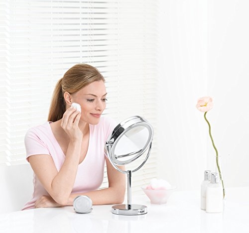 Illuminated Free Standing Cosmetics Mirror with Touch Sensor