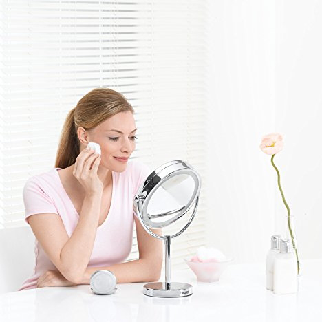 Illuminated Free Standing Cosmetics Mirror with Touch Sensor