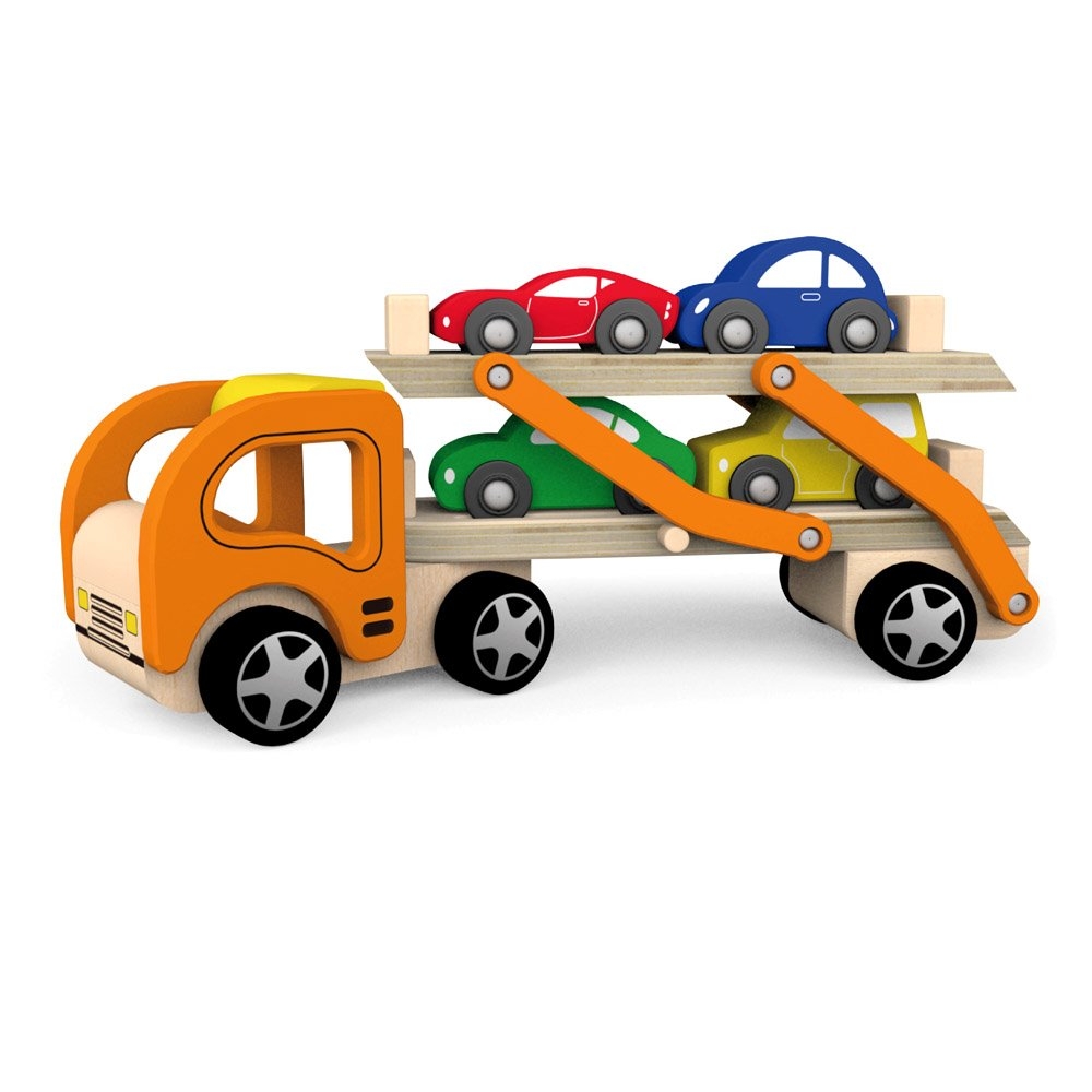Children's Wooden Double Decker Car Transporter with Cars