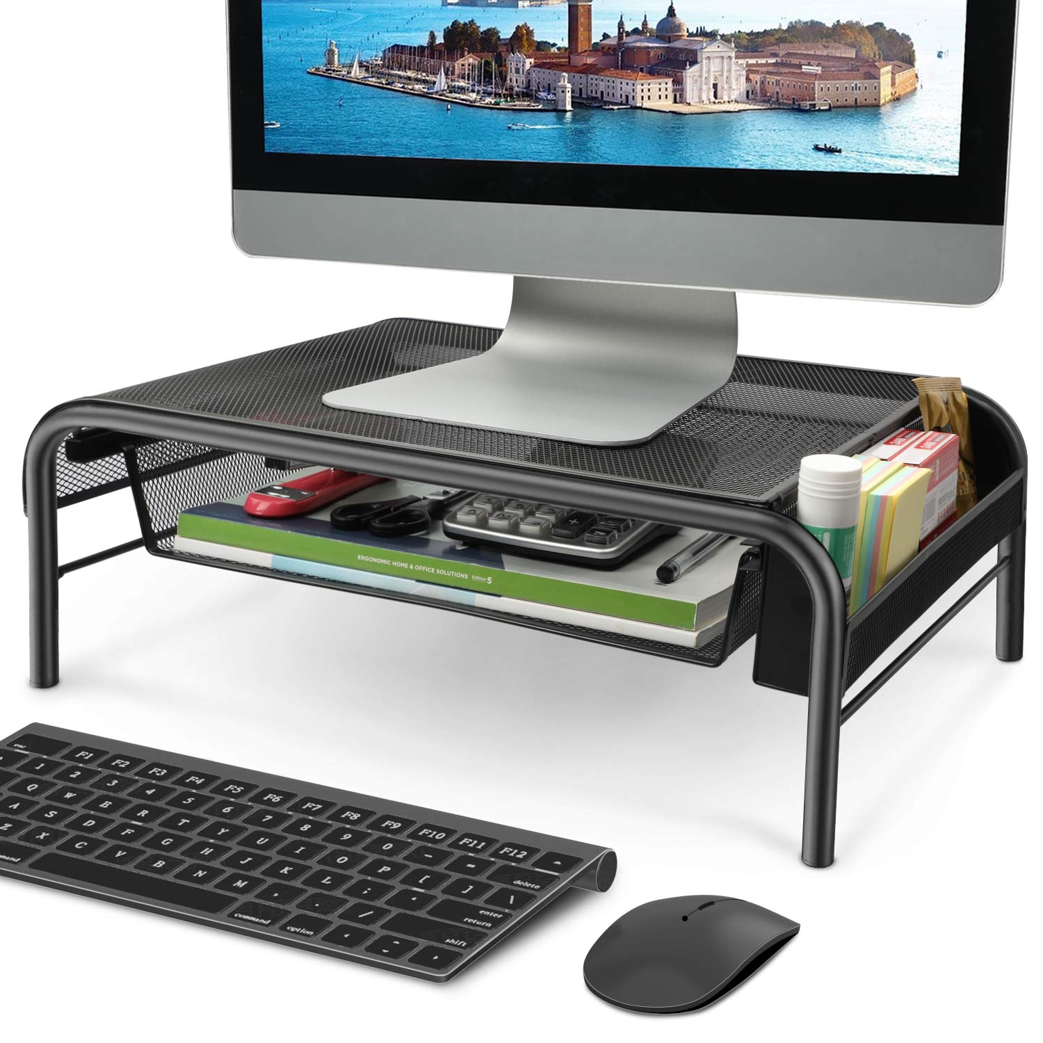Mesh Laptop or Monitor Stand with Pull Out Drawer
