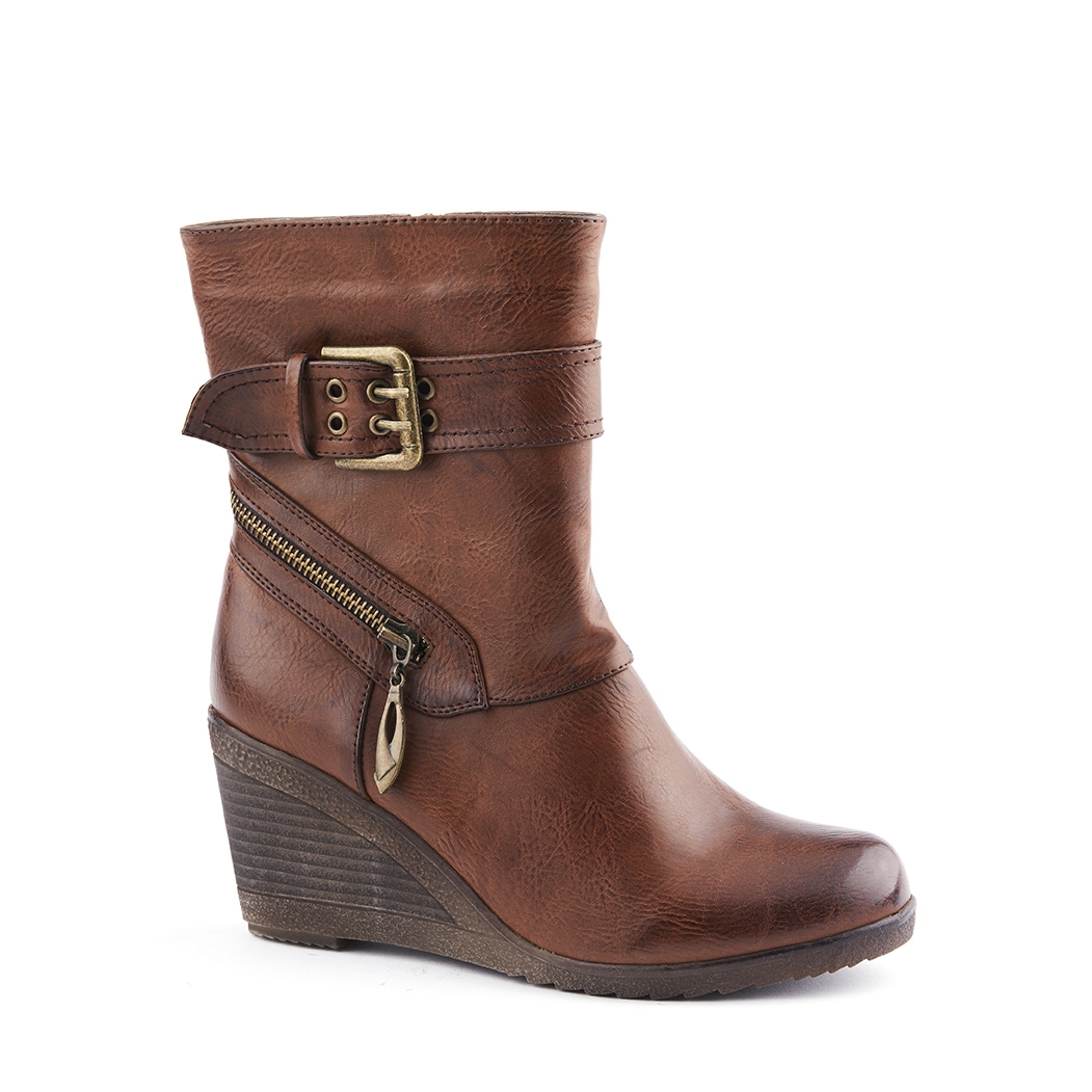Ladies Wedge Bootie With Buckle Trim