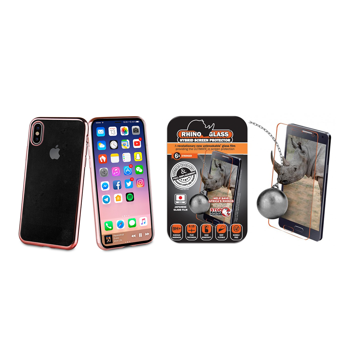 Rhino Glass Screen Guard & Bling Case iPhoneX Case Combo