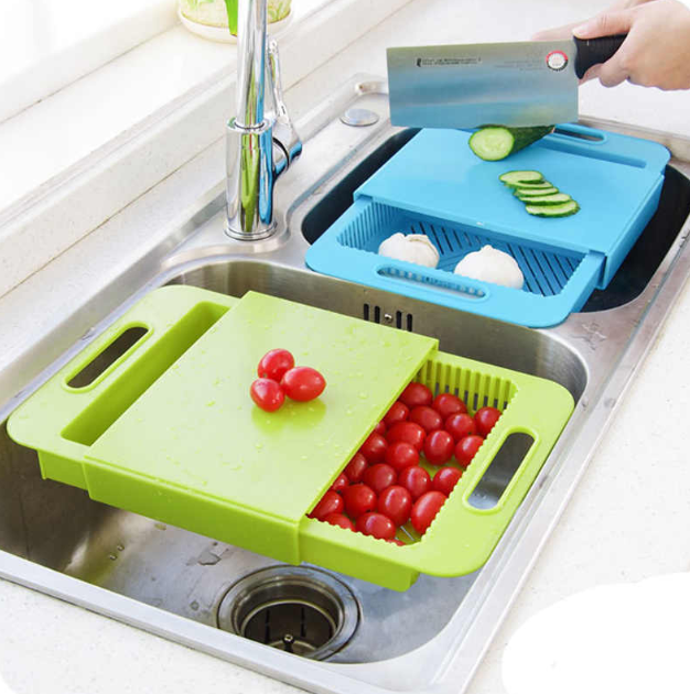 3-in-1 Chopping Board with Storage Drawer and Drain Tank