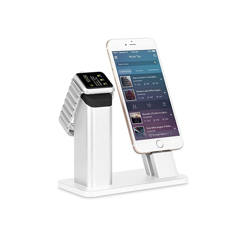 Silver Apple Watch & Phone Charging Stand Dock
