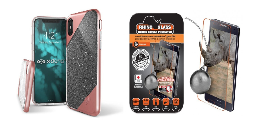 iPhoneX Rhino Glass Screen Guard With Glitter LUX Cover