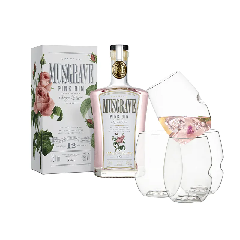 750ml Pink Gin with 4 Pack Govino Glasses