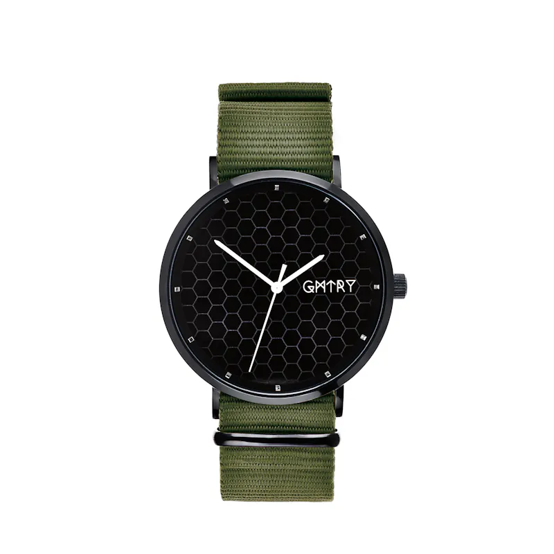 The Polygon Series - Black (Green Strap)