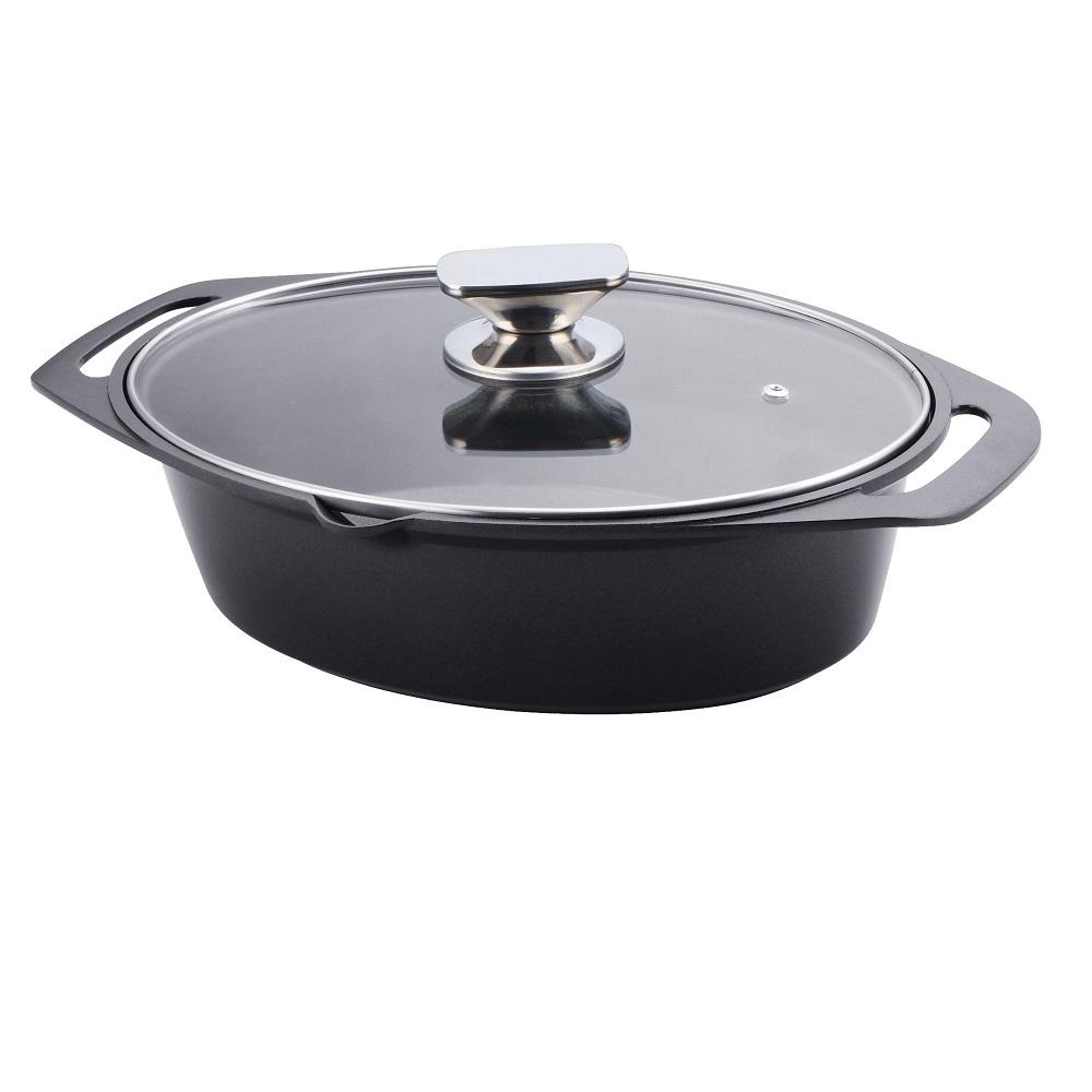 Black Roaster Pot with Glass Lid