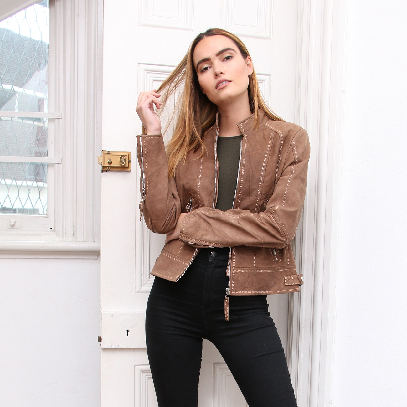 Bella Rusty Brown Zipped Leather Jacket