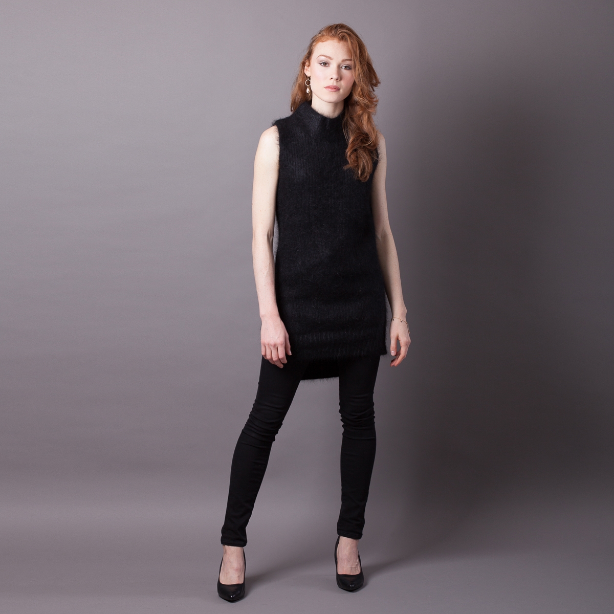 Angora Sleeveless Polo Neck Tunic