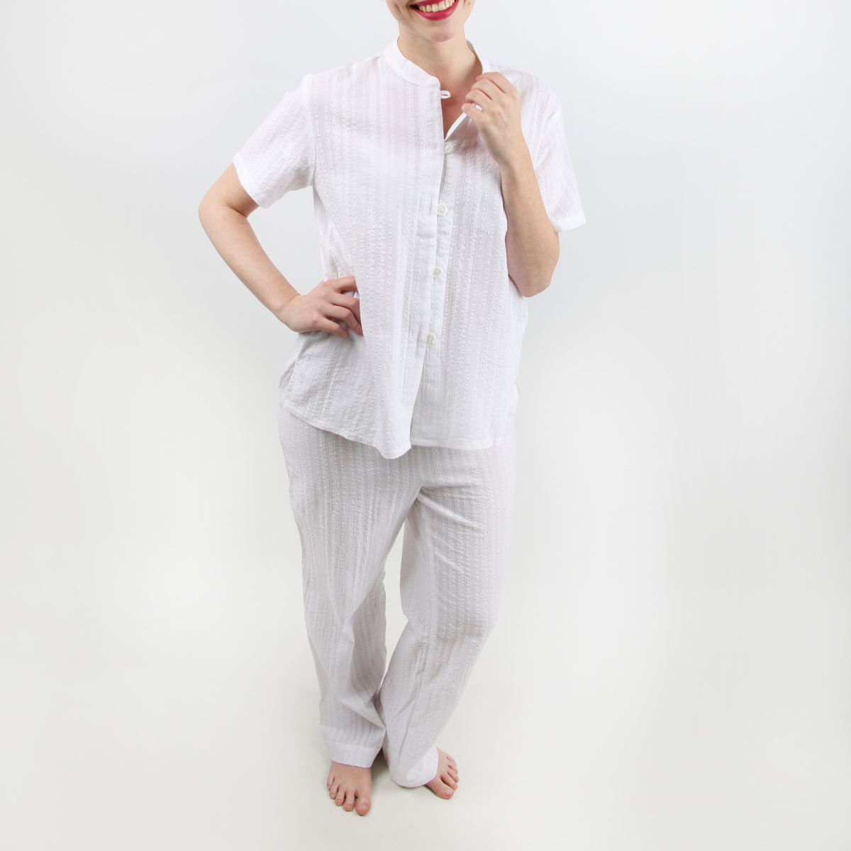 Ladies Short Sleeve Cotton Seersucker PJ Set (Only Available In Small)