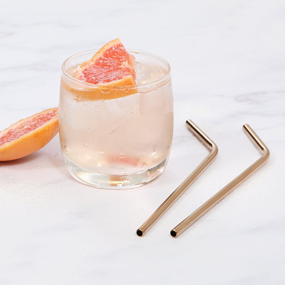 Rose Gold Pack of 8 Reusable Stainless Steel Curved Straws including Cleaner Brush
