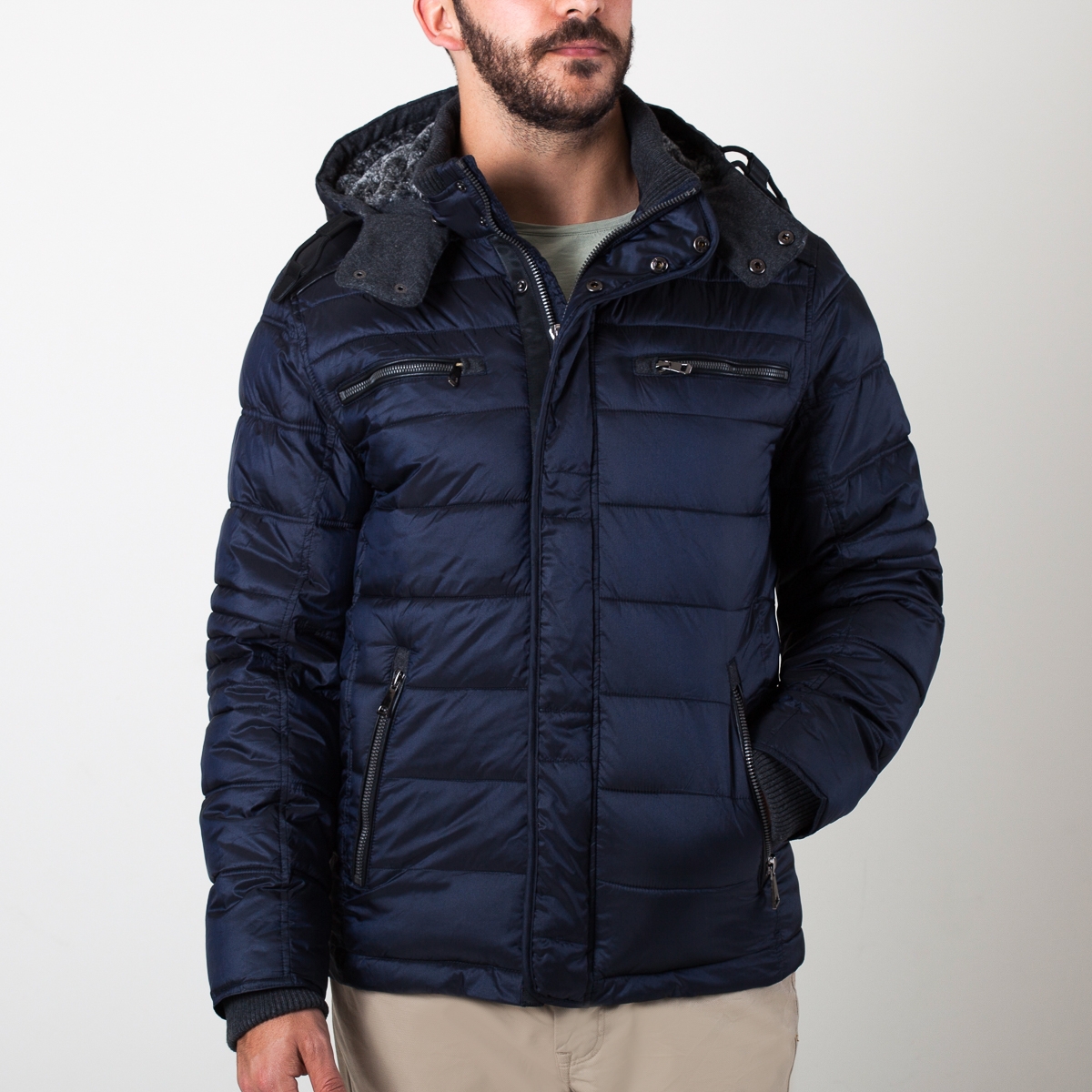 Calvin Fitted Down Hooded Parka with Fur Line Hood