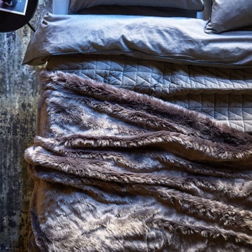 Bear Faux Fur Silver Throw (140 x 260cm)