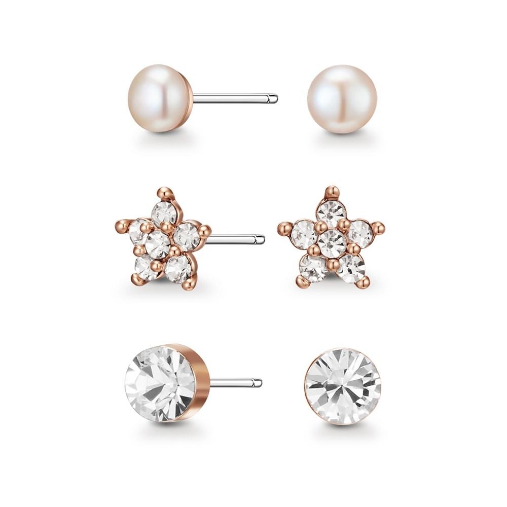 Set of 3 Janey Rose Gold Stud Sets with Swarovski Crystals