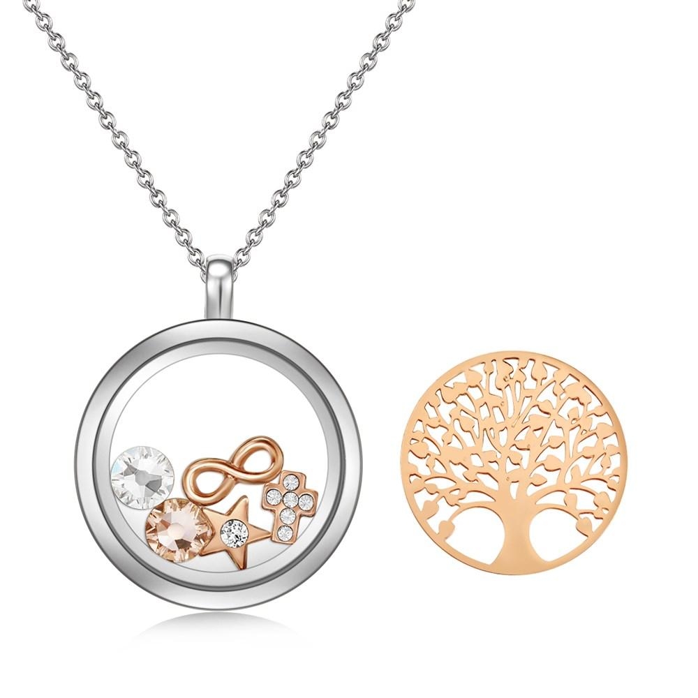 Holy Tree of Life Trinity Floating Charm Necklace with Swarovski Crystals