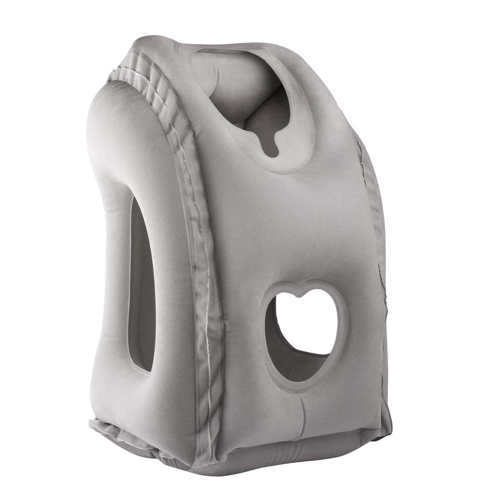 Inflatable Travel Pillow with Head & Arm Rests in Grey
