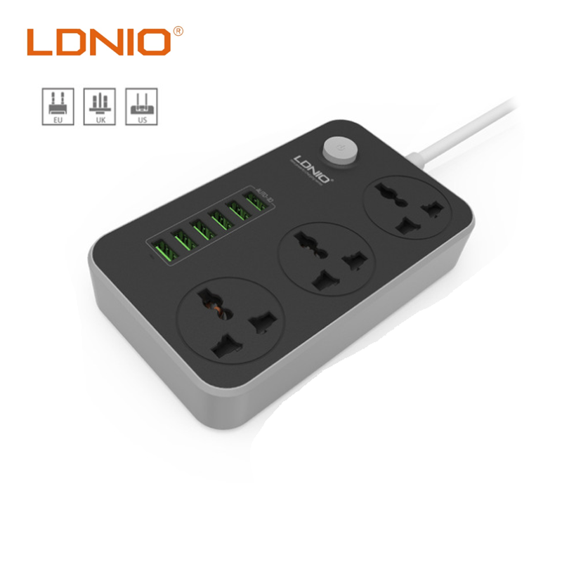Multi-Functional Anti-Static 3 Power Socket & 6 USB Port Charger Travelling Adapter