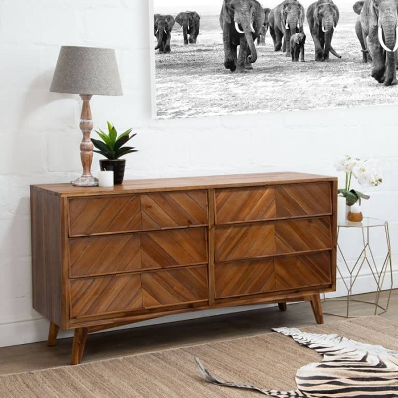 Acacia Wood Chest of 6 Drawers
