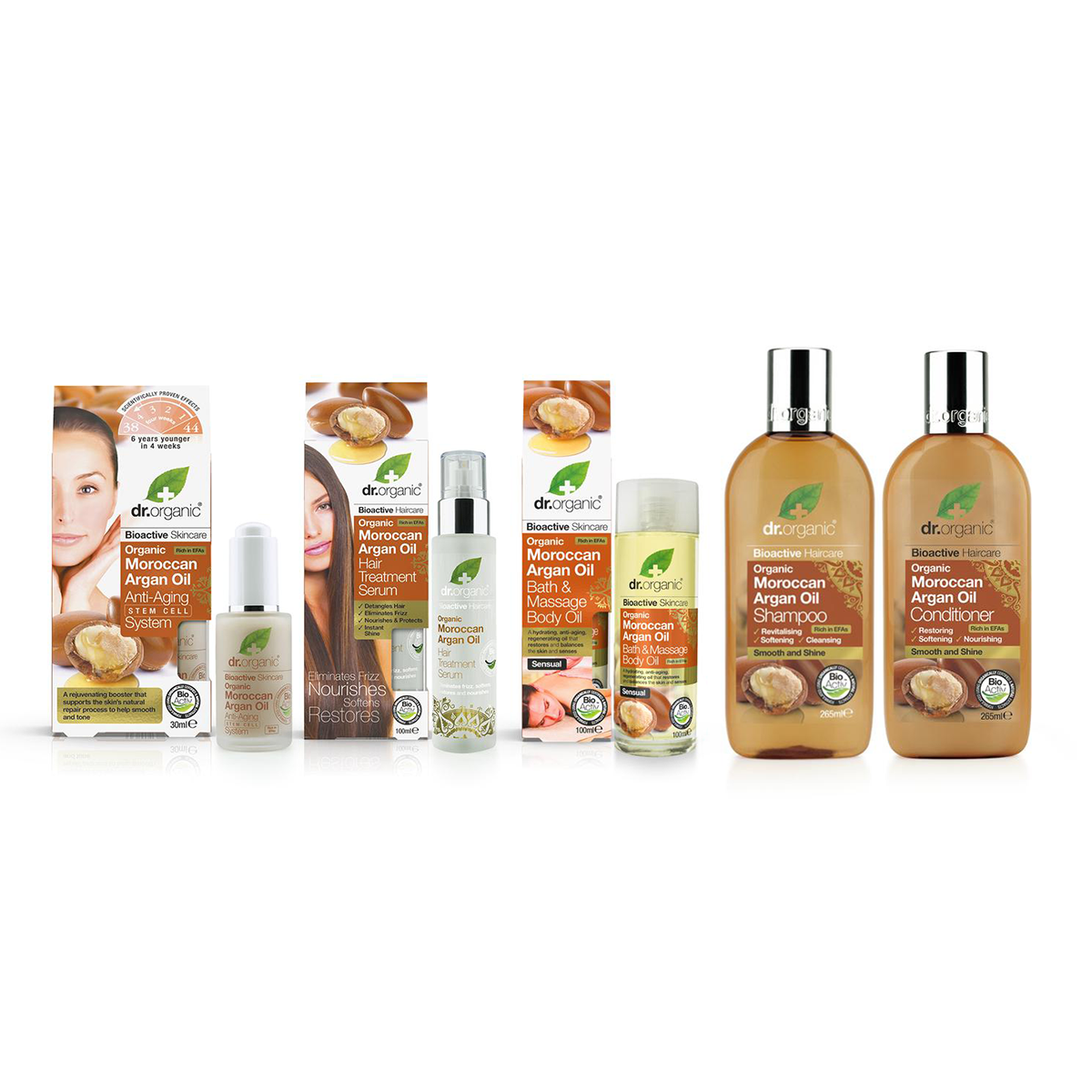 Moroccan Argan Oil Skin & Hair Combo (Anti-Aging Skin Cell System, Shampoo, Conditioner, Hair Treatment Serum and Bath & Massage Oil)