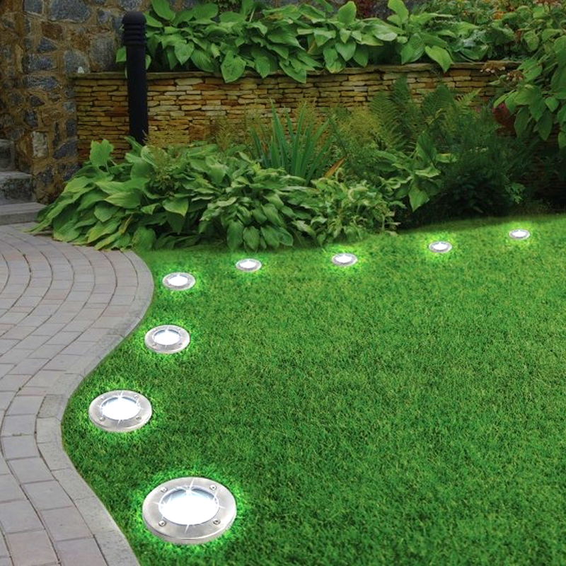 Pack of 4 Eco Bright Solar Waterproof LED Disc Lights with Spikes