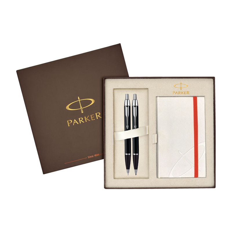 IM Black Chrome Trim Ball Pen and Pencil Set with Notebook