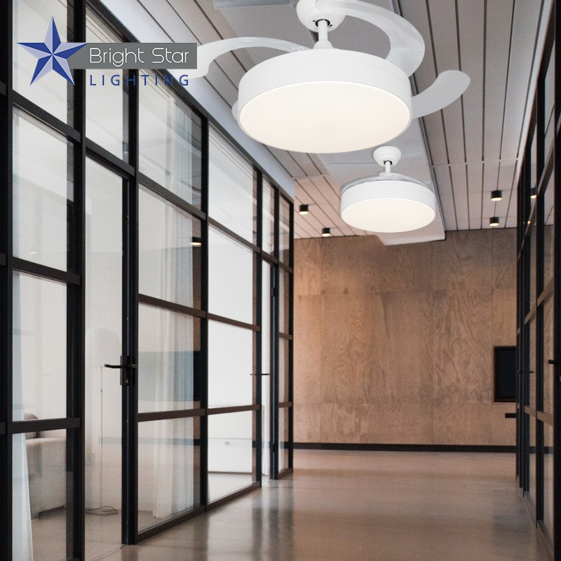 Remote Controlled White Retractable Blade Fan with Light