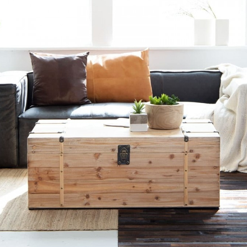 Fir Wood With Brushed Metal Detail Coffee Table