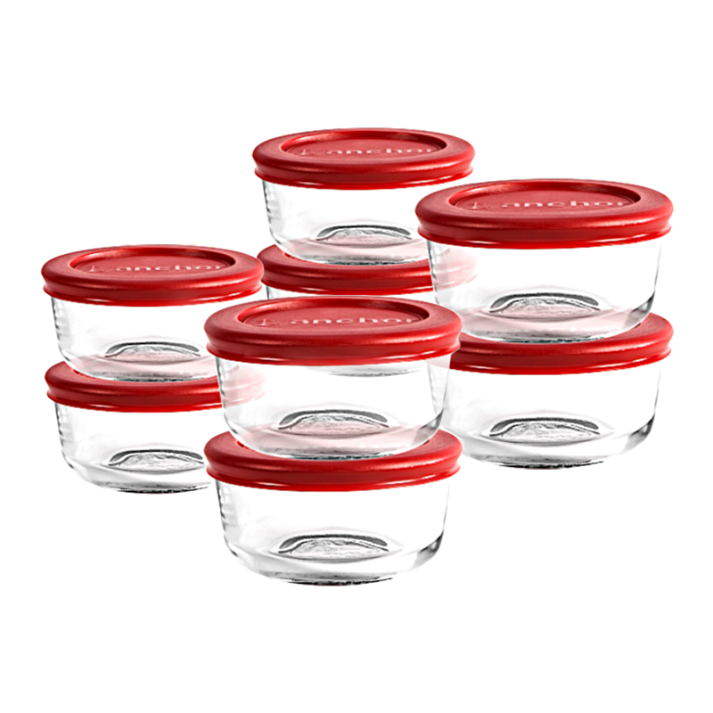 Set of 8 Glass Round Food Storage Containers with Plastic Lids
