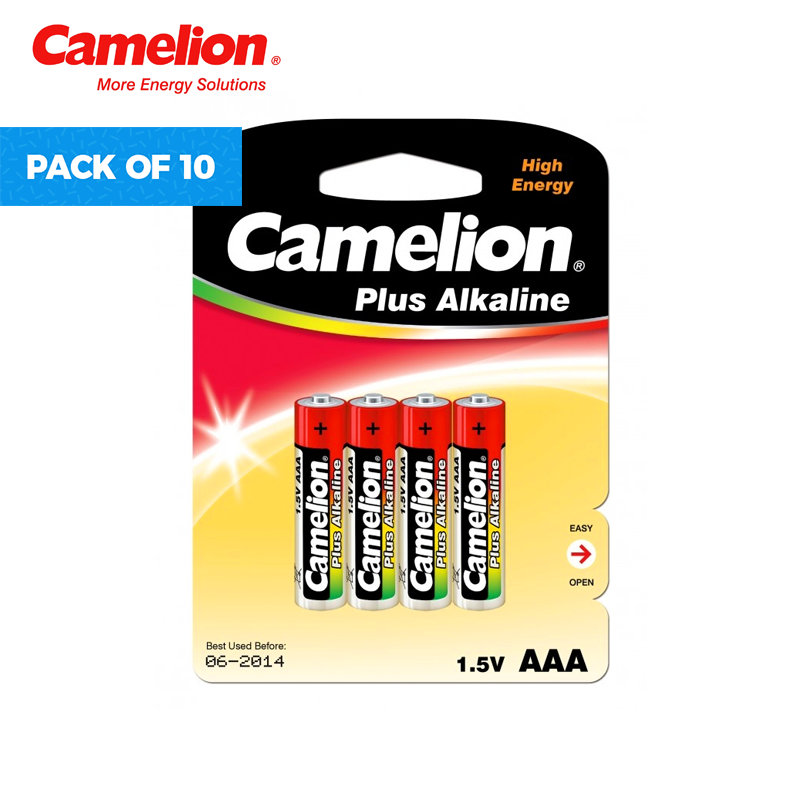 Pack of 10 Plus Alkaline 1.5V batteries,4 piece blister, 40 Batteries In Total